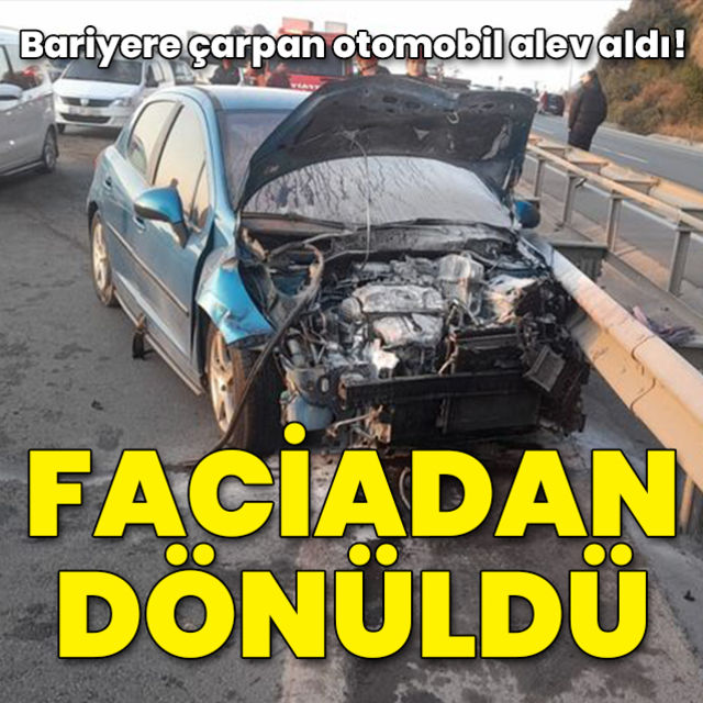 Zonguldak ta bariyere çarpan araç yandı  2 kişi yaralandı